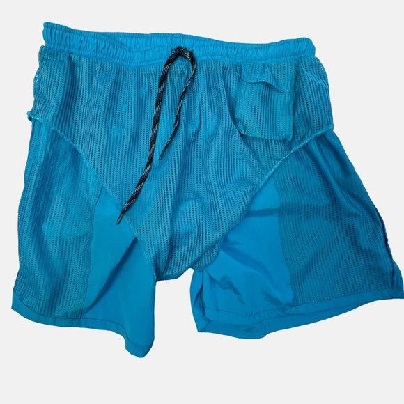 Vintage Speedo Swim Trunks Lined High Waist Drawstring Pockets Blue Mens XL - Picture 4 of 8